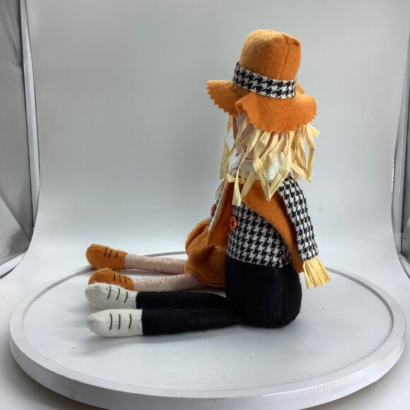 Vtg Fabric Scarecrow Dolls Houndstooth Outfits Straw Hair 12" Tall Fall Harvest - Picture 3 of 5